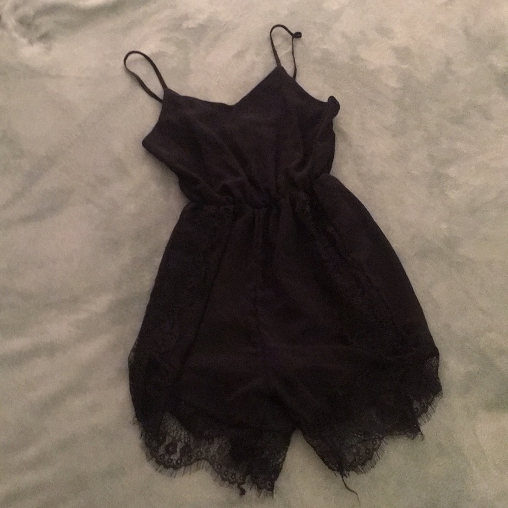 Black romper eyelash lace trim